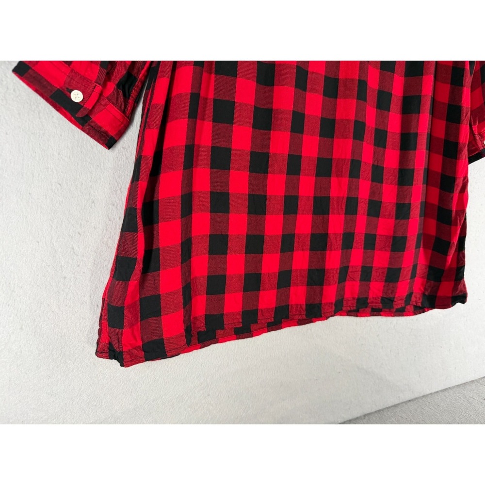 Old Navy Shirt Dress Womens‎ M Red Black Buffalo Check Dark Academia Cottagecore - Picture 4 of 13
